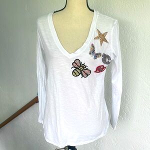 Brand Bazar LongSleeved Tee Top with‎ Gem Studded Logos made in Italy Size M